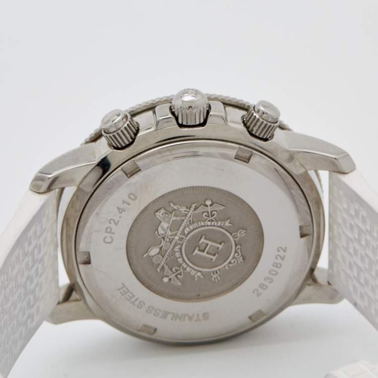 Pre Owned Hermes Silver Stainless Steel Rubber Clipper CP2.410 Unisex Wristwatch 36 mm