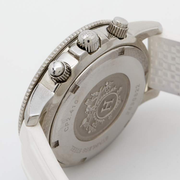 Pre Owned Hermes Silver Stainless Steel Rubber Clipper CP2.410 Unisex Wristwatch 36 mm