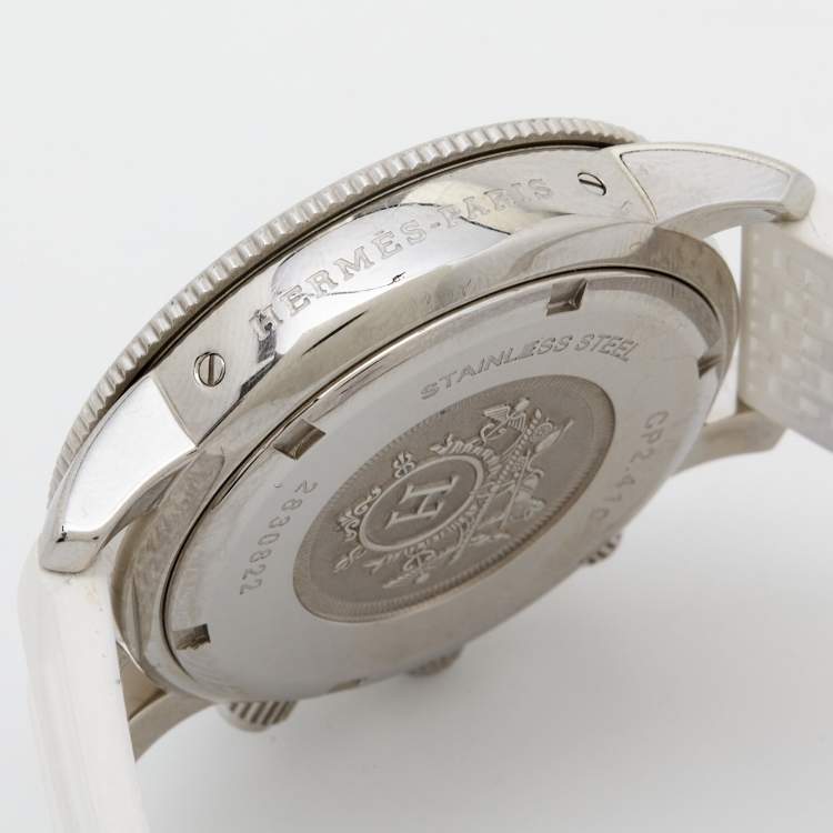 Pre Owned Hermes Silver Stainless Steel Rubber Clipper CP2.410 Unisex Wristwatch 36 mm