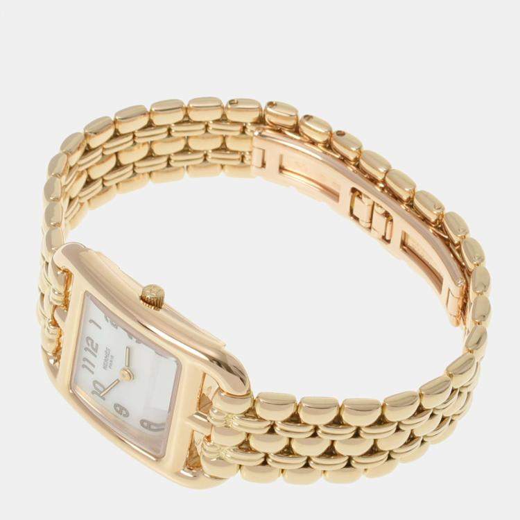 Pre Owned Hermes White 18k Yellow Gold Cape Cod CC1.285 Quartz Women's Wristwatch 23 mm