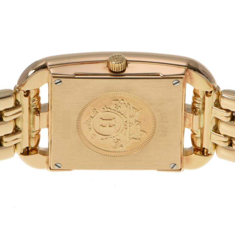 Pre Owned Hermes White 18k Yellow Gold Cape Cod CC1.285 Quartz Women's Wristwatch 23 mm