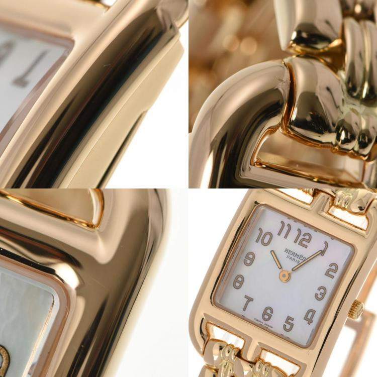 Pre Owned Hermes White 18k Yellow Gold Cape Cod CC1.285 Quartz Women's Wristwatch 23 mm