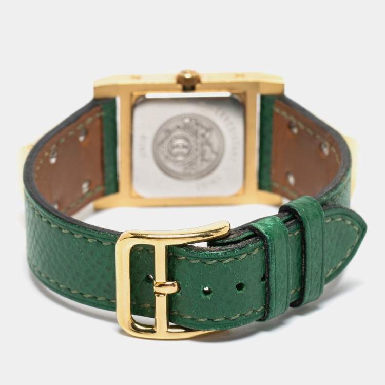 Pre Owned Hermes White Gold Plated Stainless Steel Leather Medor ME1.201 Women's wristwatch 23 mm