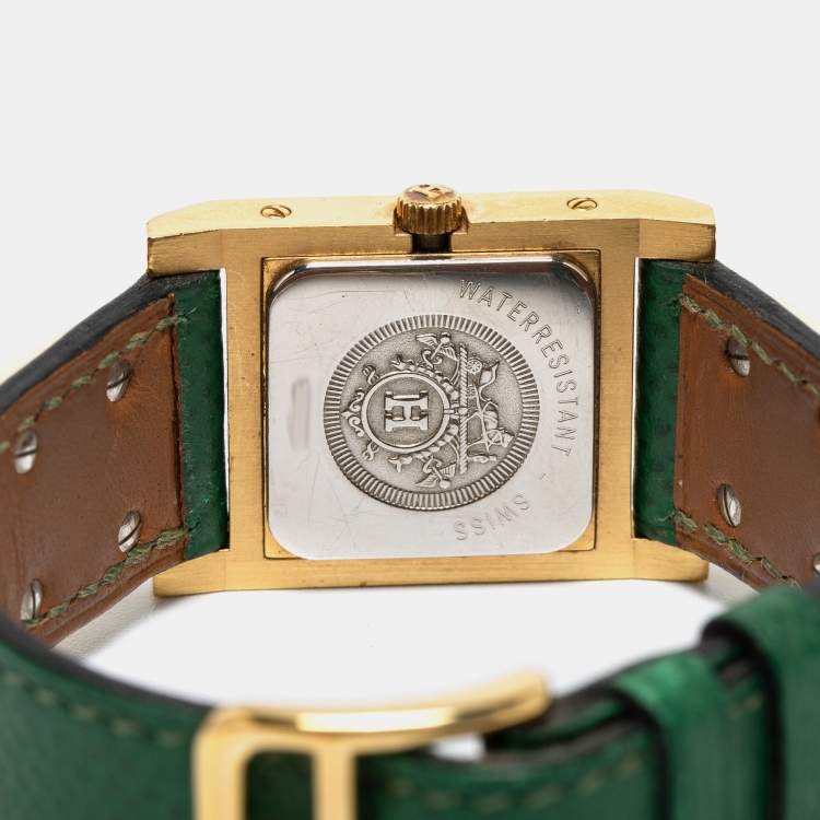 Pre Owned Hermes White Gold Plated Stainless Steel Leather Medor ME1.201 Women's wristwatch 23 mm