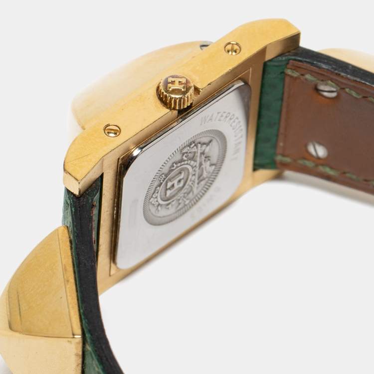 Pre Owned Hermes White Gold Plated Stainless Steel Leather Medor ME1.201 Women's wristwatch 23 mm