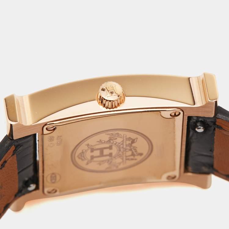 Pre Owned Hermès Mother Of Pearl 18K Rose Gold Diamond Alligator Leather Heure H HH1.271 Women's Wristwatch 21 mm