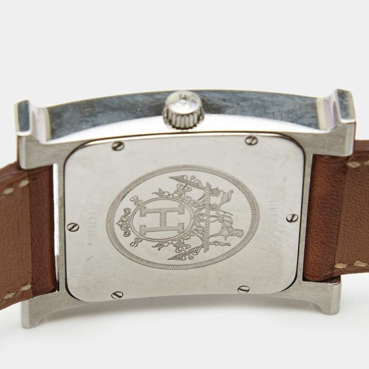 Pre Owned Hermes White Stainless Steel Leather Heure HH1.810 Women's Wristwatch 31 mm
