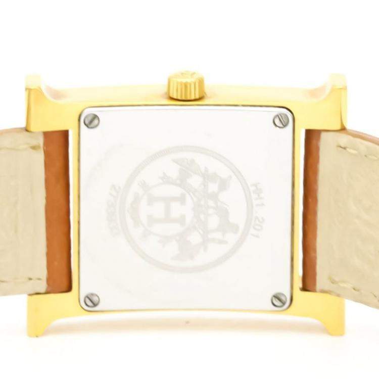 Pre Owned Hermes White Yellow Gold Plated Stainless Steel H HH1.201 Quartz Women's Wristwatch 21 mm