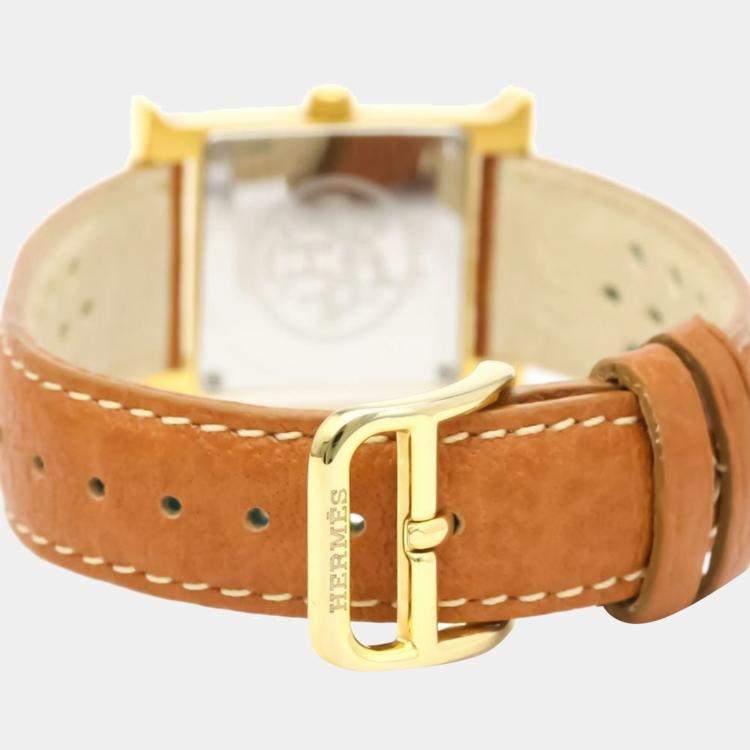 Pre Owned Hermes White Yellow Gold Plated Stainless Steel H HH1.201 Quartz Women's Wristwatch 21 mm