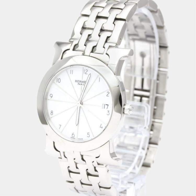 Pre Owned Hermes White Stainless Steel Heure H HR1.510 Quartz Women's Wristwatch 31 mm