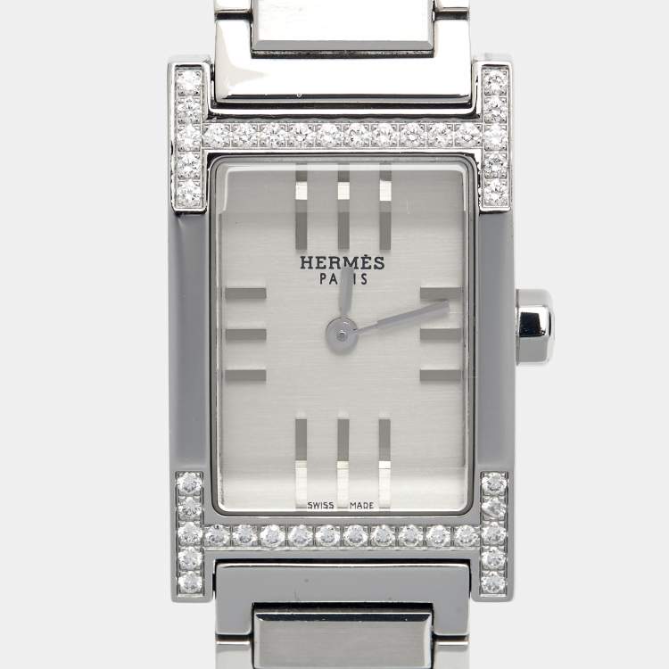 Pre Owned Hermes Silver Stainless Steel Tandem TA1.230 Quartz Women's Wristwatch 19 mm