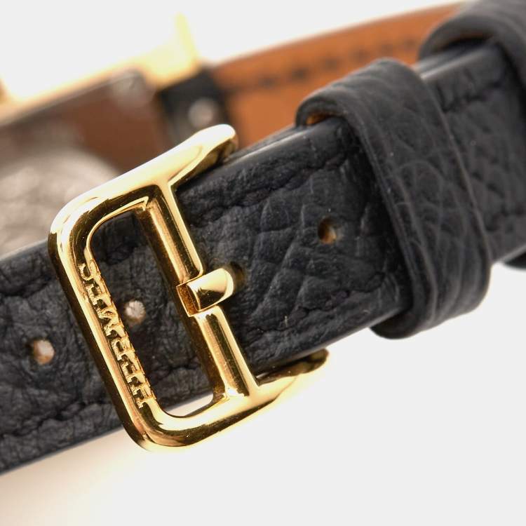 Pre Owned Hermes White Yellow Gold Plated stainless Steel Leather Heure H HH1.101 Women's Wristwatch 17 mm