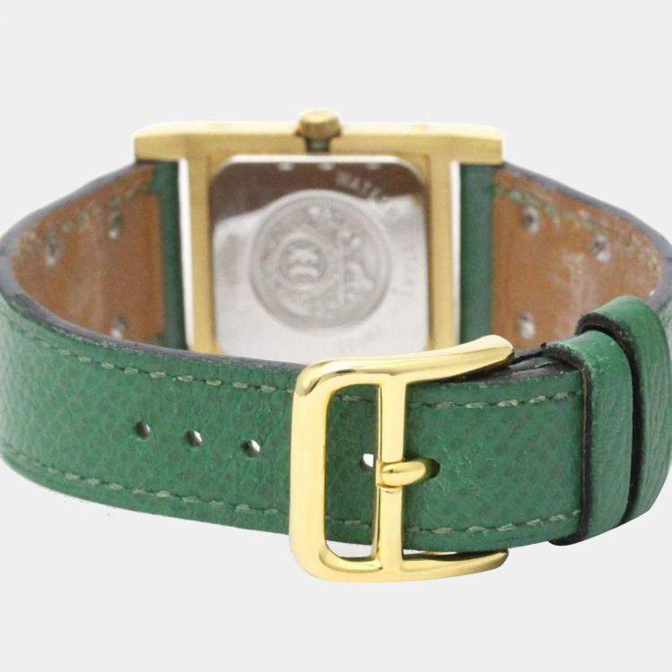 Pre Owned Hermes White Yellow Gold Plated Stainless Steel Medor Quartz Women's Wristwatch 23 mm