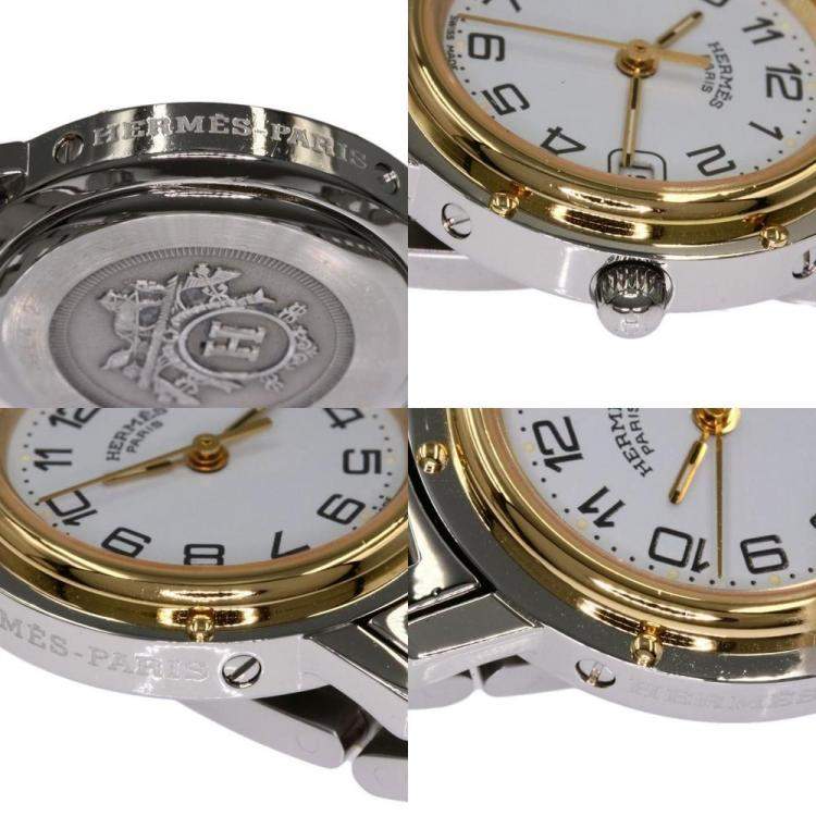 Pre Owned Hermes Silver Yellow Gold Plated Stainless Steel Clipper CL4.210 Quartz Women's Wristwatch 24 mm