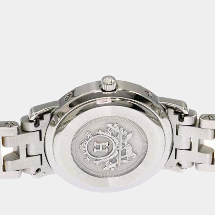 Pre Owned Hermes Silver Yellow Gold Plated Stainless Steel Clipper CL4.210 Quartz Women's Wristwatch 24 mm