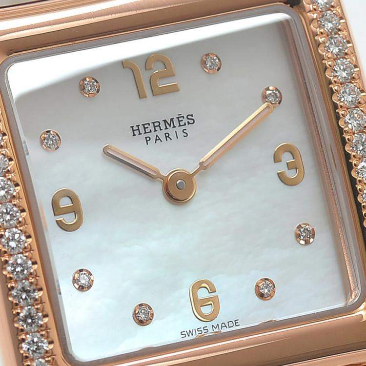 Pre Owned Hermes MOP Diamonds 18K Rose Gold Cape Cod CC1.274 Women's Wristwatch 23 mm