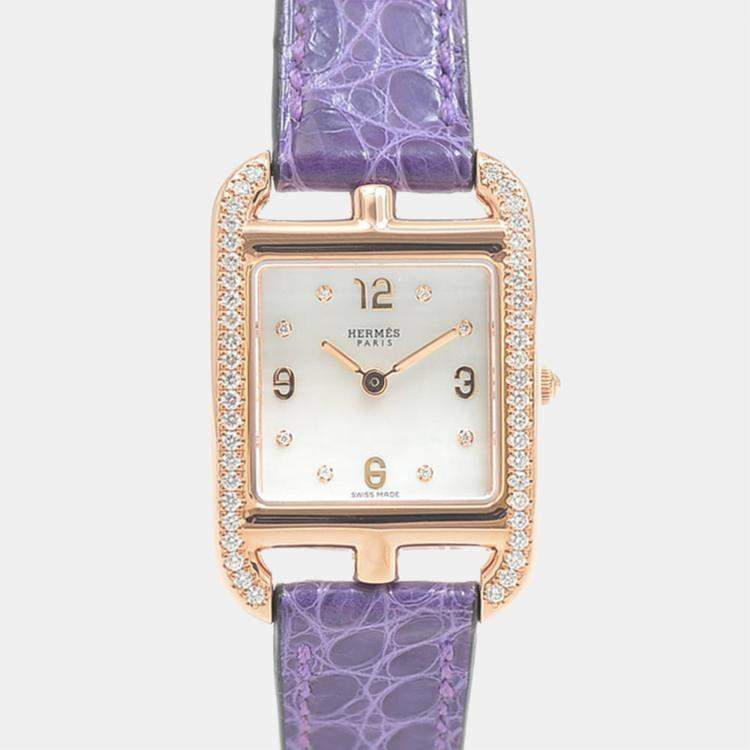 Pre Owned Hermes MOP Diamonds 18K Rose Gold Cape Cod CC1.274 Women's Wristwatch 23 mm