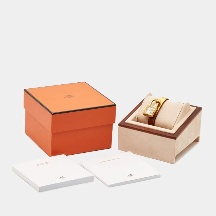 Pre Owned Hermes White Gold Plated Stainless Steel Leather Kelly KE1.201a Women's wristwatch 20 mm 