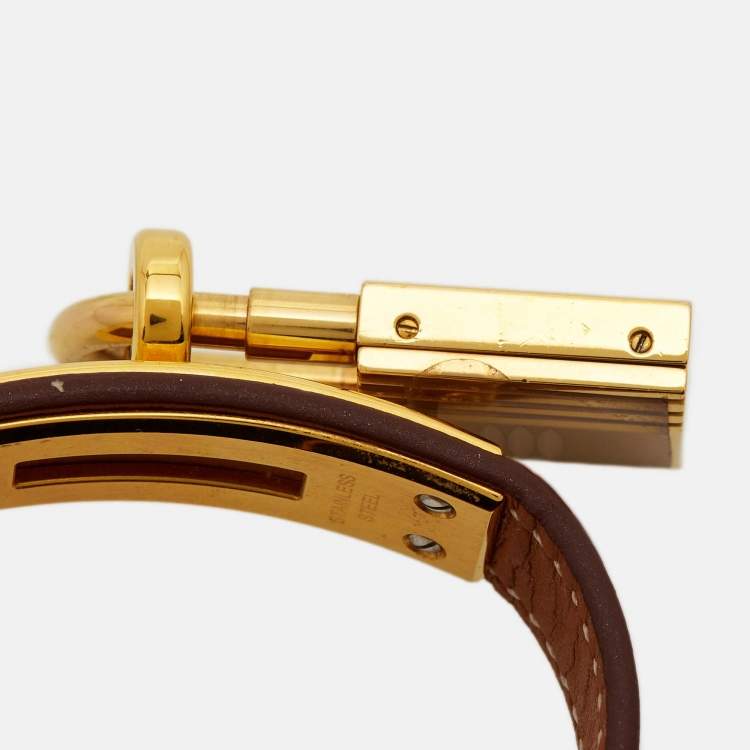 Pre Owned Hermes White Gold Plated Stainless Steel Leather Kelly KE1.201a Women's wristwatch 20 mm 