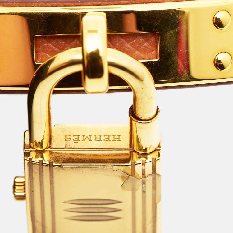 Pre Owned Hermes White Gold Plated Stainless Steel Leather Kelly KE1.201a Women's wristwatch 20 mm 