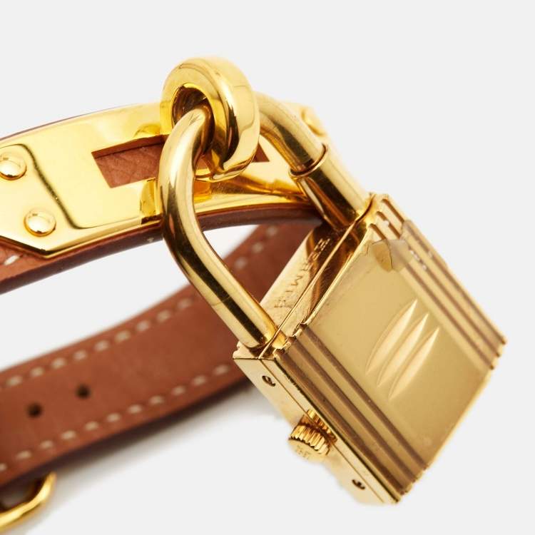 Pre Owned Hermes White Gold Plated Stainless Steel Leather Kelly KE1.201a Women's wristwatch 20 mm 