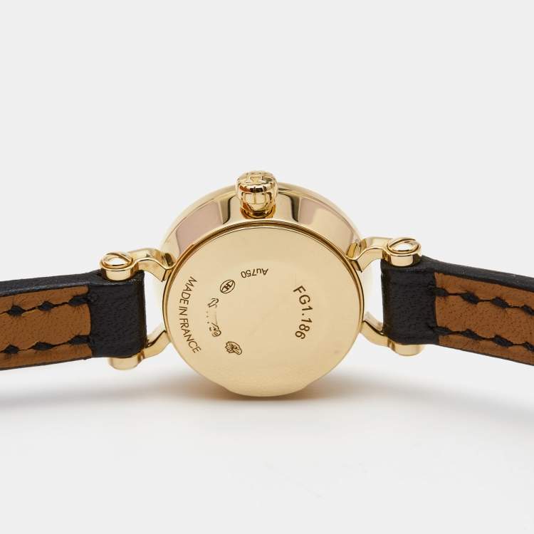 Pre Owned Hermes White 18k Yellow Gold Diamond Calfskin Faubourg W049308WW00 Women's Wristwatch 15 mm