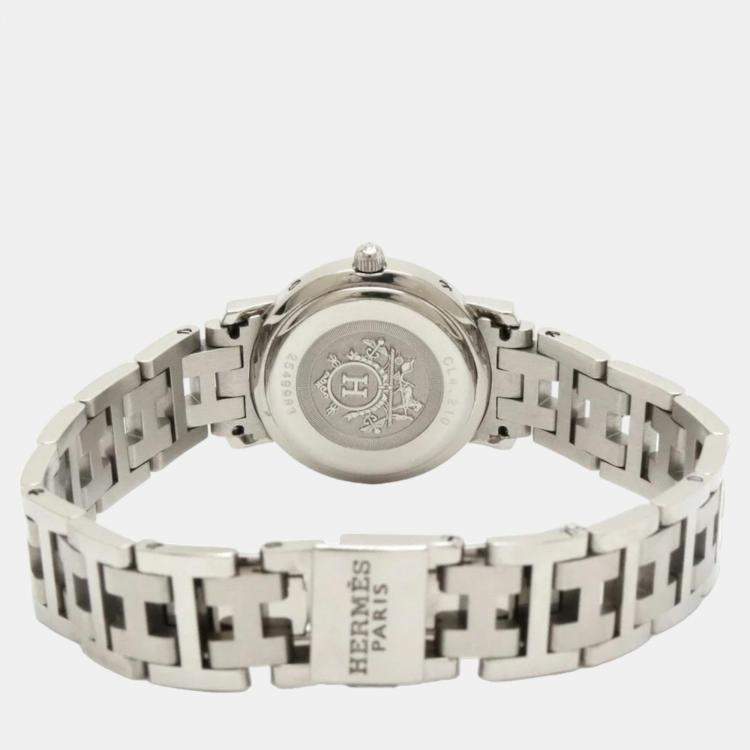 Pre Owned Hermes Pink Stainless Steel Clipper CL4.210 Quartz Women's Wristwatch 23 mm