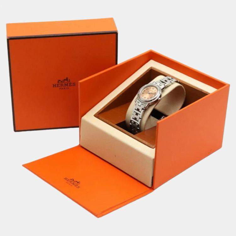 Pre Owned Hermes Pink Stainless Steel Clipper CL4.210 Quartz Women's Wristwatch 23 mm