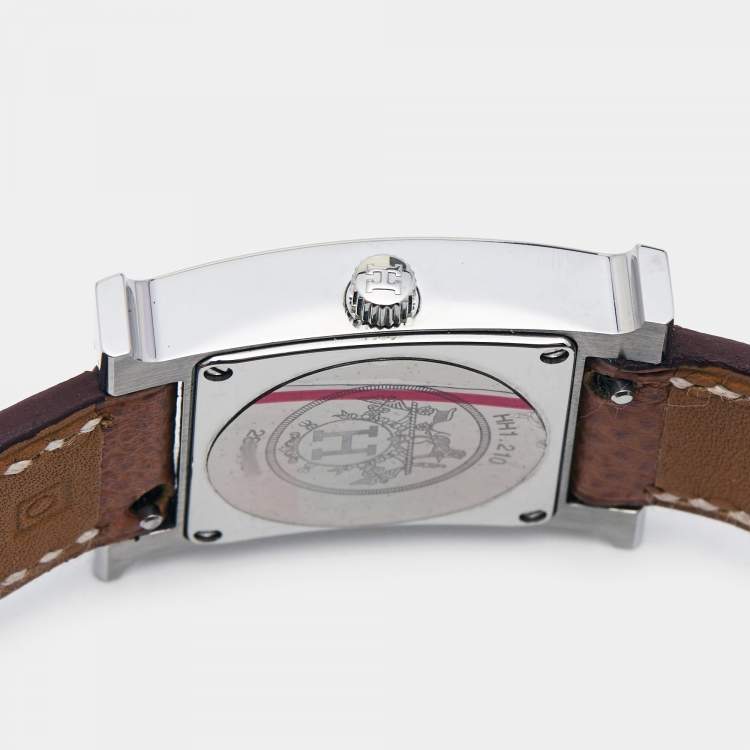مملوكة مسبقًا Hermes White Stainless Steel Calfskin Leather Heure H 036702WW00 Women's Wristwatch 21 mm