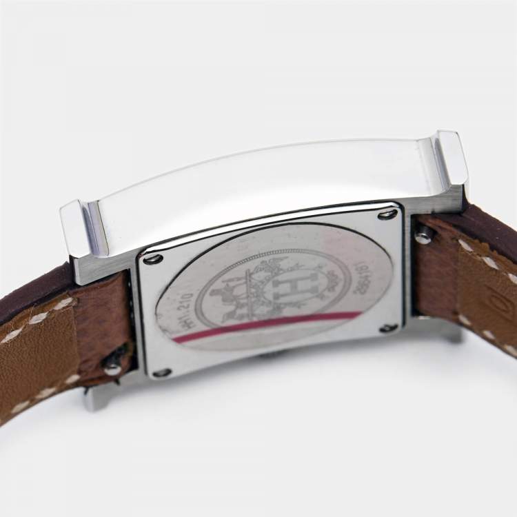 مملوكة مسبقًا Hermes White Stainless Steel Calfskin Leather Heure H 036702WW00 Women's Wristwatch 21 mm