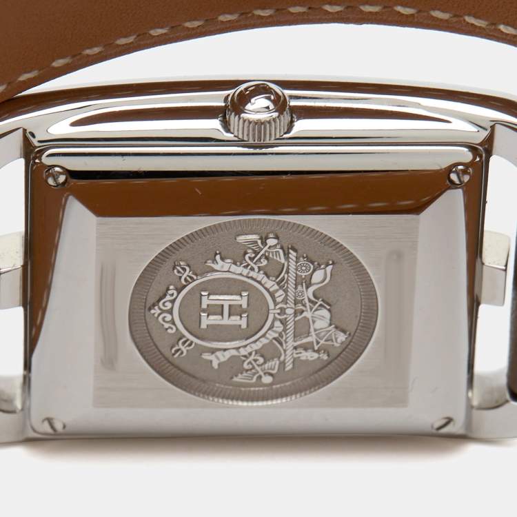 Pre Owned Hermes Silver Stainless Steel Leather Cape Cod CC1.710 Women's Wristwatch 29 mm