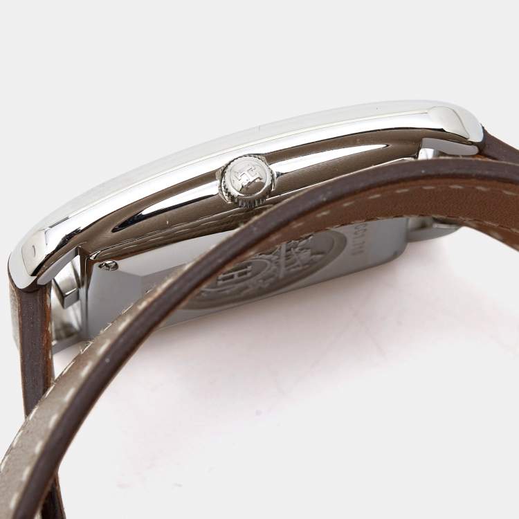 Pre Owned Hermes Silver Stainless Steel Leather Cape Cod CC1.710 Women's Wristwatch 29 mm