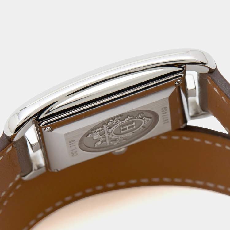 Pre Owned Hermes Silver Stainless Steel Leather Cape Cod CC1.710 Women's Wristwatch 29 mm
