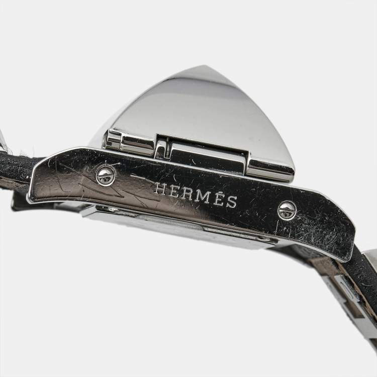 Pre Owned Hermes Silver Stainless Steel Leather Medor W028322WW00 Women's Wristwatch 23 mm