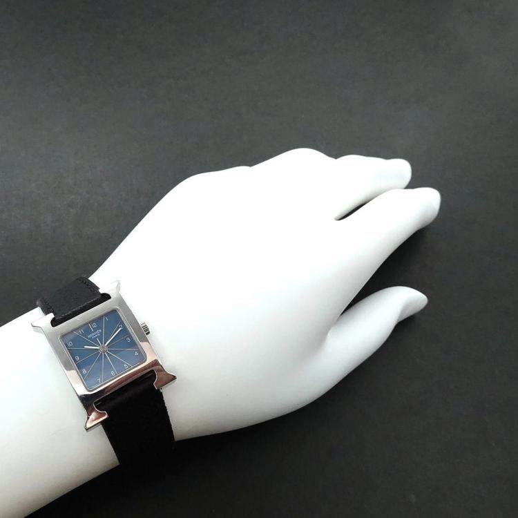 Pre Owned Hermes Blue Stainless Steel Heure H HH1.210 Quartz Women's Wristwatch 21 mm