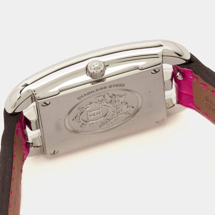 Pre Owned Hermes Mother Of Pearl Diamond Stainless Steel Alligator Leather Cape Cod CC1.232 Women's Wristwatch 23 mm