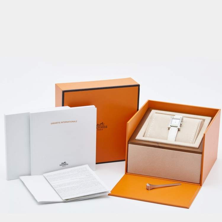 Pre Owned Hermès Mother Of Pearl Diamond Stainless Steel Alligator Leather Heure H W057250WW00 Women's Wristwatch 17 mm