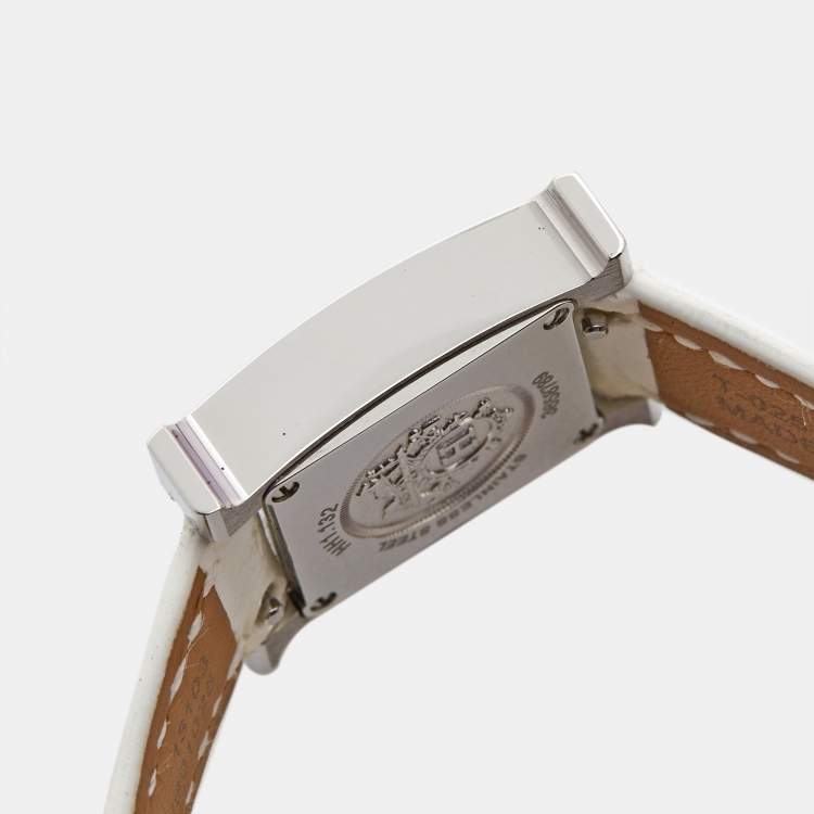 Pre Owned Hermès Mother Of Pearl Diamond Stainless Steel Alligator Leather Heure H W057250WW00 Women's Wristwatch 17 mm