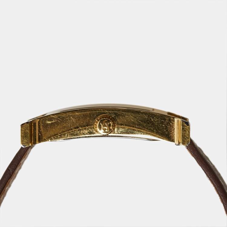 Pre Owned Hermès  Champagne Gold Plated Stainless Steel Leather Heure H HH1.501 Women's Wristwatch 26 mm