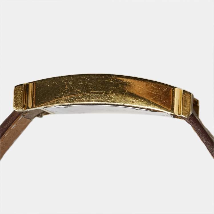 Pre Owned Hermès  Champagne Gold Plated Stainless Steel Leather Heure H HH1.501 Women's Wristwatch 26 mm