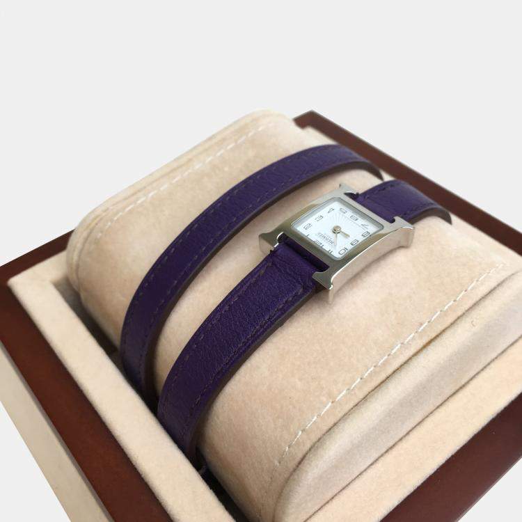 Pre Owned Hermes Iris/ Purple Evercolor Heure H Mini Watch 21 mm