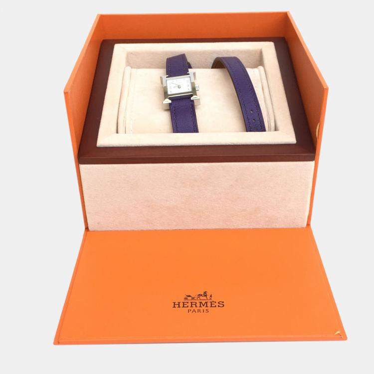 Pre Owned Hermes Iris/ Purple Evercolor Heure H Mini Watch 21 mm
