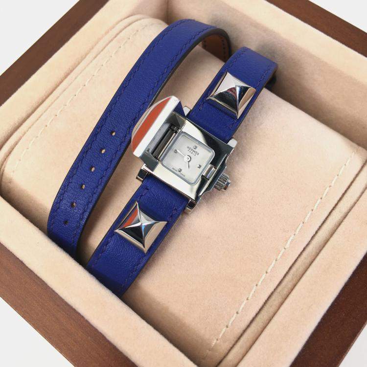 Pre Owned Hermes Blue Swift Mini Medor Watch 16 mm
