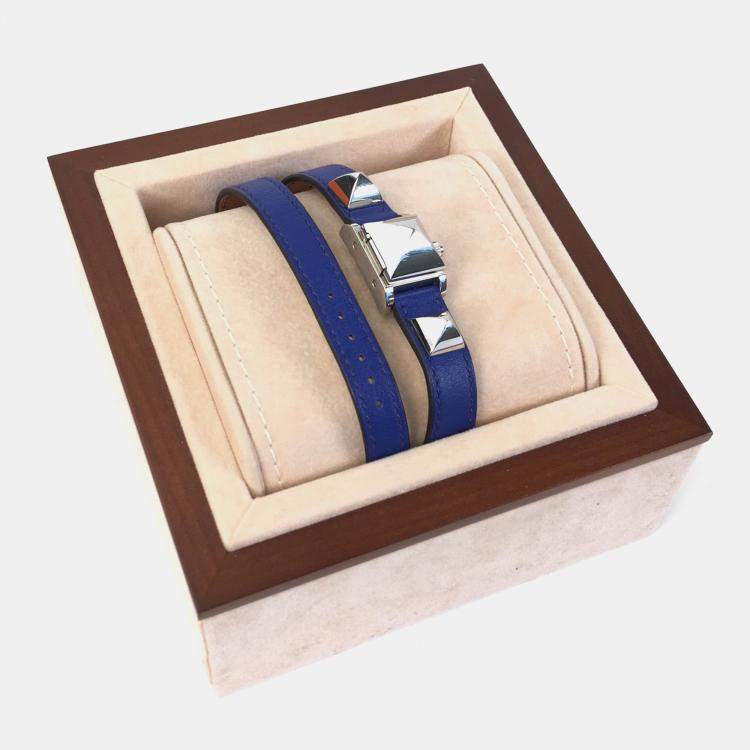 Pre Owned Hermes Blue Swift Mini Medor Watch 16 mm