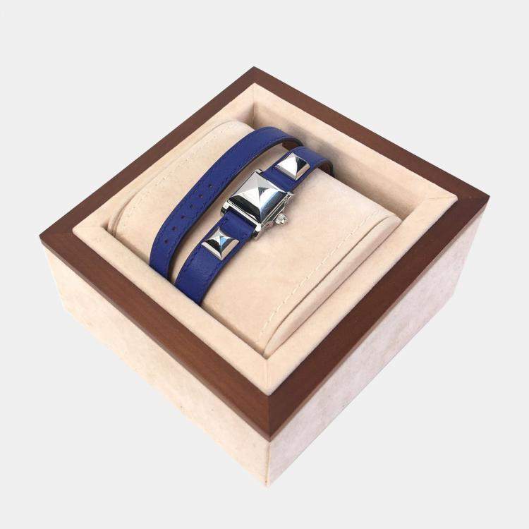 Pre Owned Hermes Blue Swift Mini Medor Watch 16 mm