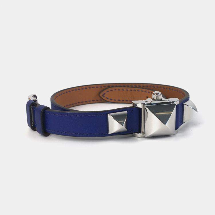 Pre Owned Hermes Blue Swift Mini Medor Watch 16 mm