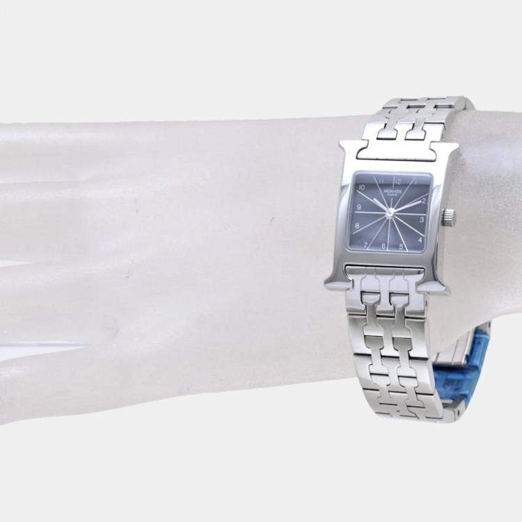 Pre Owned Hermes Black Stainless Steel H Collection Quartz Women's Wristwatch 21 mm