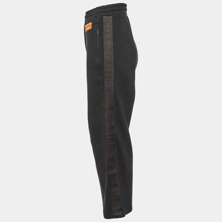 Pre Owned Heron Preston Black Cotton Logo Tape Detail Sweatpants L