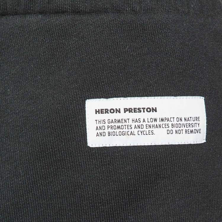 Pre Owned Heron Preston Black Cotton Logo Tape Detail Sweatpants L