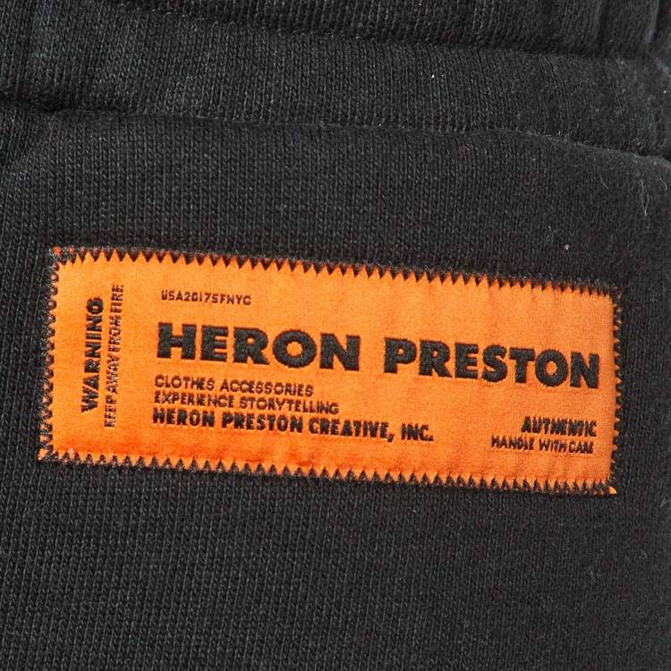 Pre Owned Heron Preston Black Cotton Logo Tape Detail Sweatpants L